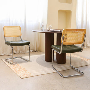 English Elm Dining Chairs Set of 4 Velvet Seat Woven Rattan Back Chrome Cantilever Frame Dark Green W2105S00002
