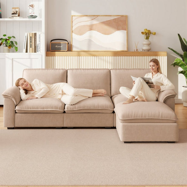 English Elm Cloud Sectional Sofa with Movable Chaise Soft Chenille Upholstery for Modern Living Rooms Coffee W1359S00064