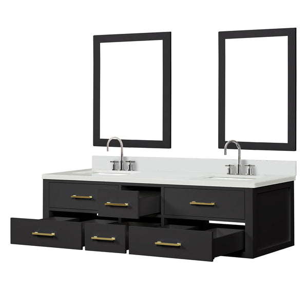English Elm Black Double Bath Vanity Set With Cultured Marble Top, Chrome Faucets & Matching Mirrors – 72” W B2731S01833