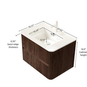 English Elm Noor Oak Veneer Floating Bathroom Vanity with Grooved Plywood Cabinet and Ceramic Basin W2615P386399