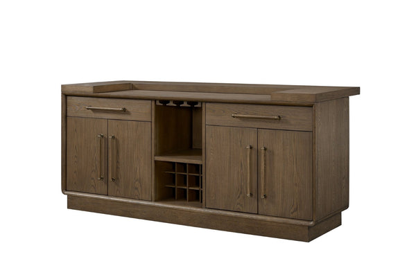 English Elm Counter Height Home Bar with Elm Veneer Led Lighting and Warm Latte Wood Finish B2699S00118