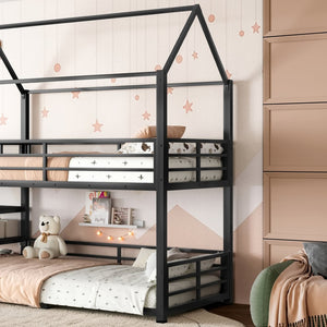 English Elm Twin House Bunk Bed with Slide Storage Stairs and Safety Rails for Kids Rooms W1580S00648