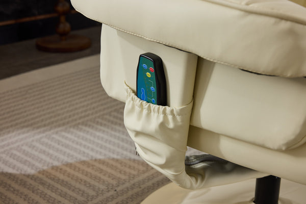 English Elm 011-Massage Recliner Chair with Ottoman, 360° Swivel PU Leather, 5-Point Vibration Massage, Heated Seat, 140° Backrest Comfort Beige W2636P262427