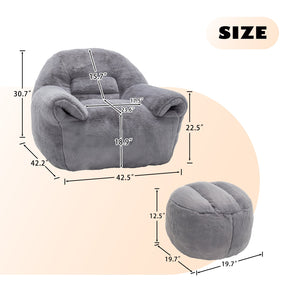 English Elm Bean Bag Chair - Luxurious Faux Fur Sofa With Footstool For Cozy Comfort In Living Room & Bedroom W2200P326904