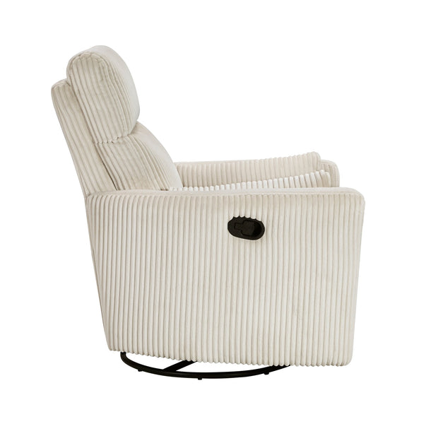 English Elm Beige Corduroy Reclining Swivel Glider Chair with 360° Rotation, Plush Cushioning & Smooth Motion B011P383305