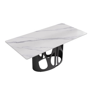 English Elm Black Iron Honeycomb Base Sintered Stone Dining Table Seats Eight Modern Decor W1535S00637