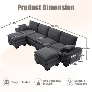 English Elm Sectional Modular Cloud Sofa Deep Corduroy Upholstered Comfort for Living Room Studio Dark Gray W395S00136