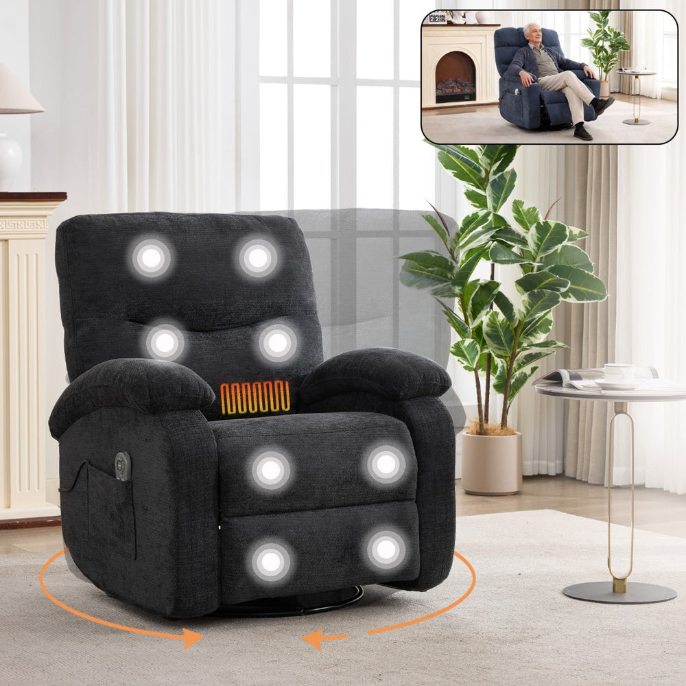 English Elm Hot Massage Rocking Swivel Lounge Chair with Heat Lumbar Support and Cup Holder W5029P388741