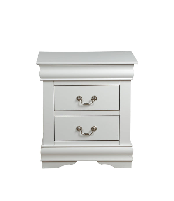 English Elm Louis Louis Philippe nightstand with two smooth-glide drawers, brushed nickel handles, durable dovetail build enhancing bedroom organization White 27 L x 18 W x 23 H B2726P252734