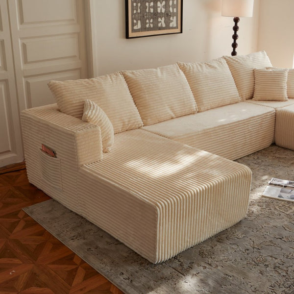 English Elm 133.86" Modular Cloud Sectional Corded Fabric U Shaped Sofa with Ottoman No Assembly W668S00010