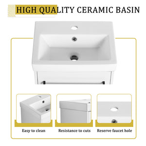 English Elm 18'' Floating Wall-Mounted Bathroom Vanity with Ceramic Sink, Soft-Close Door & Space-Saving Design Glossy White W999P236348