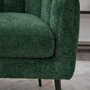 English Elm 29.9'' Modern Upholstered Chenille Vanity Barrel Accent Chair with Channel Tufting and Metal Legs, Cozy Foam Seat for Living Room, Bedroom, Office — Stylish Compact Lounge Seat Green W3118P328899