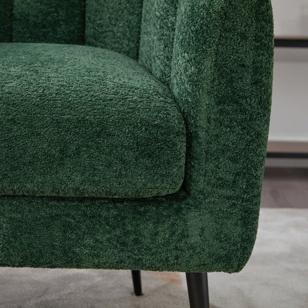 English Elm 29.9'' Modern Upholstered Chenille Vanity Barrel Accent Chair with Channel Tufting and Metal Legs, Cozy Foam Seat for Living Room, Bedroom, Office — Stylish Compact Lounge Seat Green W3118P328899