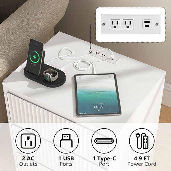 English Elm (set Set of 2 Modern End Tables with Usb-c Charging and Three Drawer Storage for Any Room White W409P414472