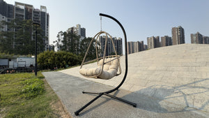 English Elm Swing Egg Chair With Stand – Cozy Indoor/Outdoor Wicker Patio Basket With Cup Holder & Cushions! W2707P296436-GIGA