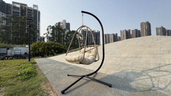 English Elm Swing Egg Chair With Stand – Cozy Indoor/Outdoor Wicker Patio Basket With Cup Holder & Cushions! W2707P296436-GIGA