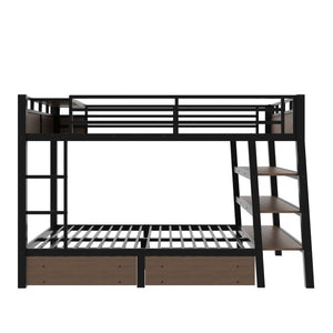 English Elm Full Size Metal Loft Bed with Stair Storage Shelves Bookshelf for Dorms Bedroom W1580S00347