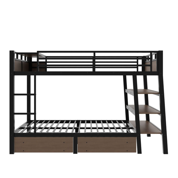 English Elm Full Size Metal Loft Bed with Stair Storage Shelves Bookshelf for Dorms Bedroom W1580S00347