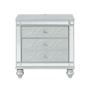 English Elm 2 Chic Two-Drawer Nightstand with Sparkling Acrylic Panels and Faceted Crystal Hardware for Glam Bedrooms Silver B016P255631