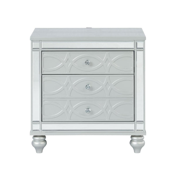 English Elm 2 Chic Two-Drawer Nightstand with Sparkling Acrylic Panels and Faceted Crystal Hardware for Glam Bedrooms Silver B016P255631