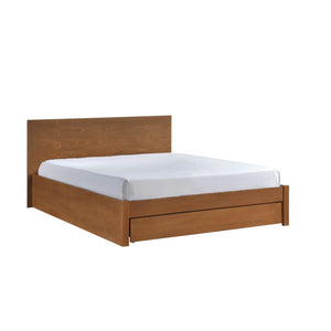 English Elm Queen Wire-brushed Wood Platform Bed with Underside Drawer and Tall Panel Headboard B011S02501