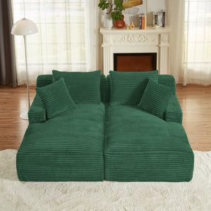 English Elm Compressible modern double chaise lounge with corduroy, spring padding comfort and no assembly required Green W2339P278026