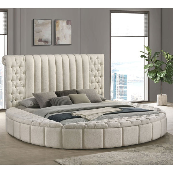 English Elm Santiago Bouclé Upholstered Eastern King Bed with Channeled Headboard and Usb Charging B062S01768
