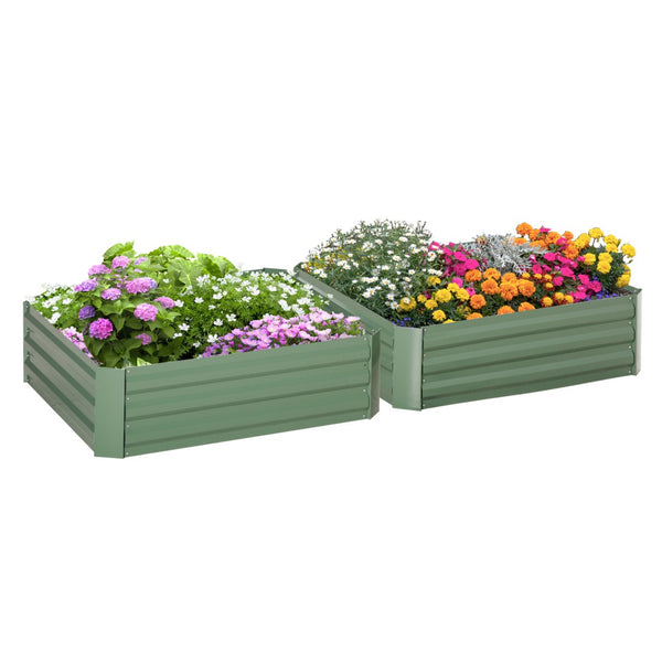 English Elm Outsunny 2-Piece Galvanized Steel Raised Garden Bed Set – Durable Planter Boxes For Vegetables & Herbs W2225P200831-GIGA