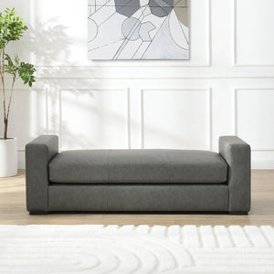 English Elm Christopher Knight Home® - Stylish Faux Leather Ottoman with Armrests — Water‑Resistant, Scratch‑Resistant, Modern Accent Seat loveseat Grey N769P294937G