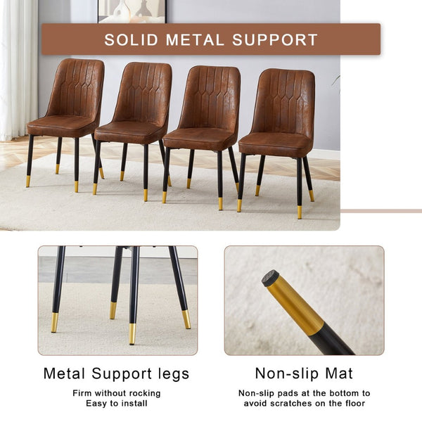 English Elm Table Set: 31.5" Dark Wood Grain Round Dining Table & 4 Brown Tech-Fabric Chairs For Small Spaces W1151S02482-GIGA