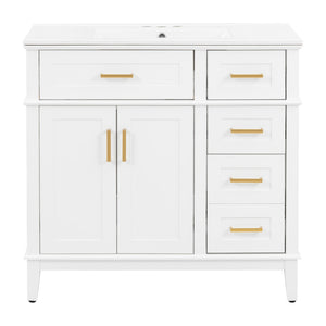 English Elm 36" Navy Bathroom Vanity Solid Wood Frame Ceramic Sink Gold Hardware Soft Close White N729P380151K