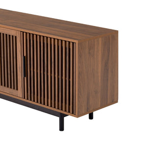 English Elm 78 Inch Walnut Media Console with Slatted Doors Solid Wood Legs and Cable Management N710P374706P