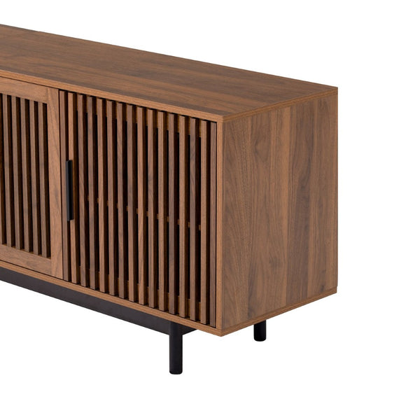English Elm 78 Inch Walnut Media Console with Slatted Doors Solid Wood Legs and Cable Management N710P374706P