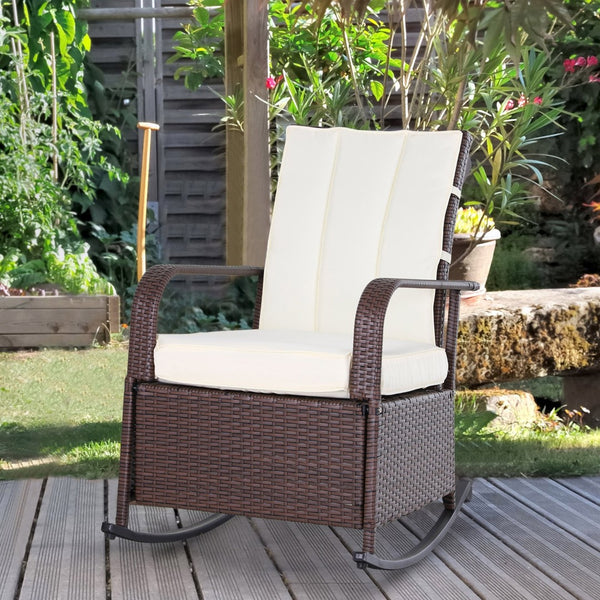 English Elm Outsunny Wicker Outdoor Rocking Recliner Chair With Adjustable Backrest And Footrest For Ultimate Comfort W2225P217438-GIGA