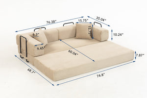 English Elm Full Foam Modular Sofa Bed Corduroy Upholstered Convertible Lounger for Studio Apartments Beige W3326P450777