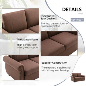 English Elm 57.9" Orisfur Pull Out Sofa Bed Loveseat Sleeper with Twin Memory Mattress, Linen Upholstery, USB Ports Brown N719P210624D