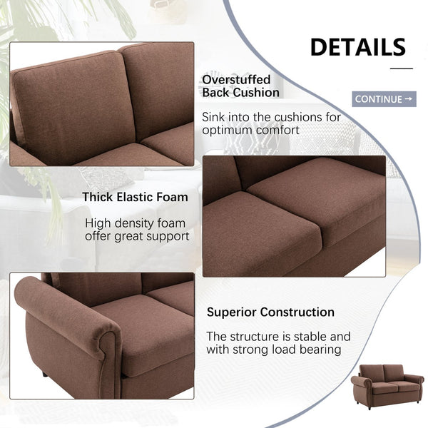 English Elm 57.9" Orisfur Pull Out Sofa Bed Loveseat Sleeper with Twin Memory Mattress, Linen Upholstery, USB Ports Brown N719P210624D