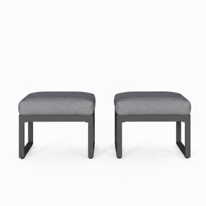 English Elm Set of 2 Outdoor Aluminum Powder-coated Patio Ottomans with Water-repellent Cushions Black+Grey B082P455135