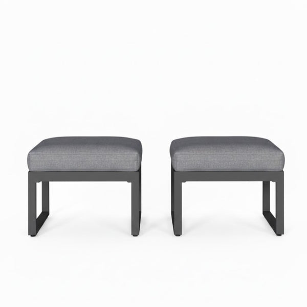 English Elm Set of 2 Outdoor Aluminum Powder-coated Patio Ottomans with Water-repellent Cushions Black+Grey B082P455135