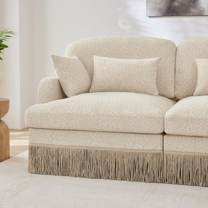 English Elm 100"comfy Chenille Leopard Print Sectional Sofa with Tassel Trim and Movable Ottoman Beige W5656S00005
