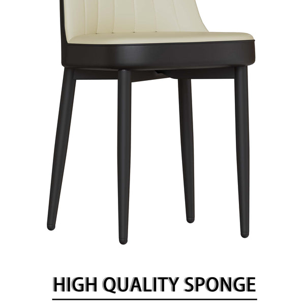 English Elm 55 Modern 4-Person MDF Dining Table Set with Sturdy Black Metal Legs and Padded PU Chairs for Families Beige+Black,White W2189S00731