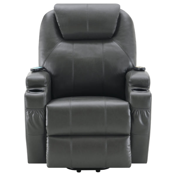 English Elm Rexford Power Lift Recliner Charcoal Grey with Massage, Faux Leather, Heated Seat, Cupholders & Pockets B062P354046