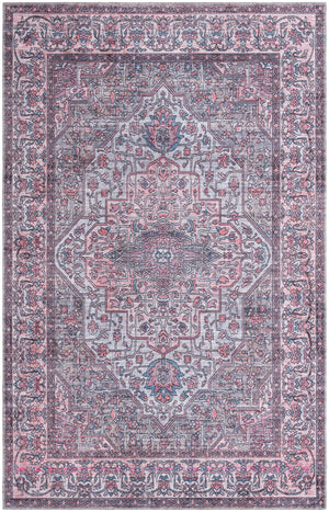 Unique Loom Mangata Mireille Machine Made Border Rug Beige and pink, Light Blue/Gray/Red/Black 5' 11" x 9' 0"