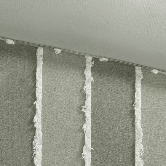 English Elm Full/Queen Boho Striped Cotton Duvet Cover Set with Green Clip Jacquard Trim, OEKO-TEX, Machine Washable B035P217804