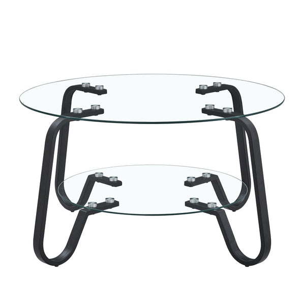 English Elm New Retro Minimalist Square Coffee Table Metal Frame Dual Tempered Glass Tiers W3226P295268