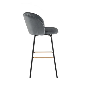 English Elm Fixed-height Swivel Barstools Velvet Seat Gold Footrest Glam Kitchen Island Set of 2 Grey B202S01909