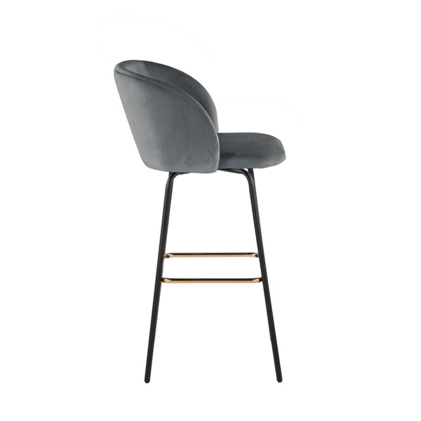 English Elm Fixed-height Swivel Barstools Velvet Seat Gold Footrest Glam Kitchen Island Set of 2 Grey B202S01909