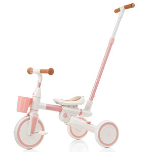 English Elm 7 in 1 Convertible Toddler Tricycle Aluminum Frame Push Trike with Rotating Seat Canopy Pink N726P300636G