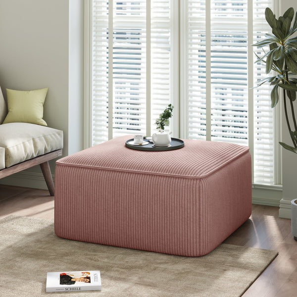 English Elm Christopher Knight Home® - Upholstered Square Ottoman Corduroy Fabric Modern Minimalist Footrest Seating with Pocket Coil Comfort Pink N757P180768P