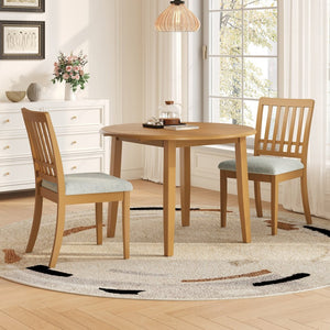 English Elm 3-piece Folding Round Dining Set with Upholstered Chairs for Compact Apartment Spaces Light Brown N752S000618A